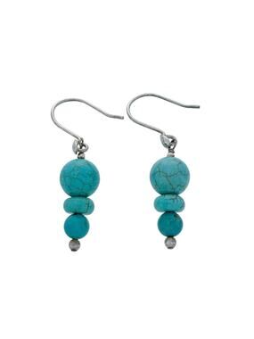 Vintage Sterling Silver 925 Blue Magnesite Graduated Beaded Dangle Earrings